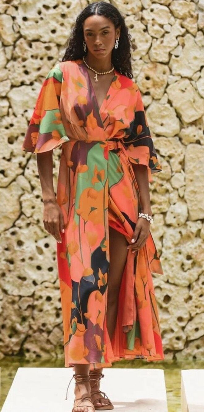 NWT HUTCH Lyna Floral Wrap Maxi Dress, Orange Multi, XS $298